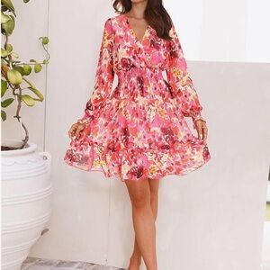 Flowy Floral Pink Chiffon Dress